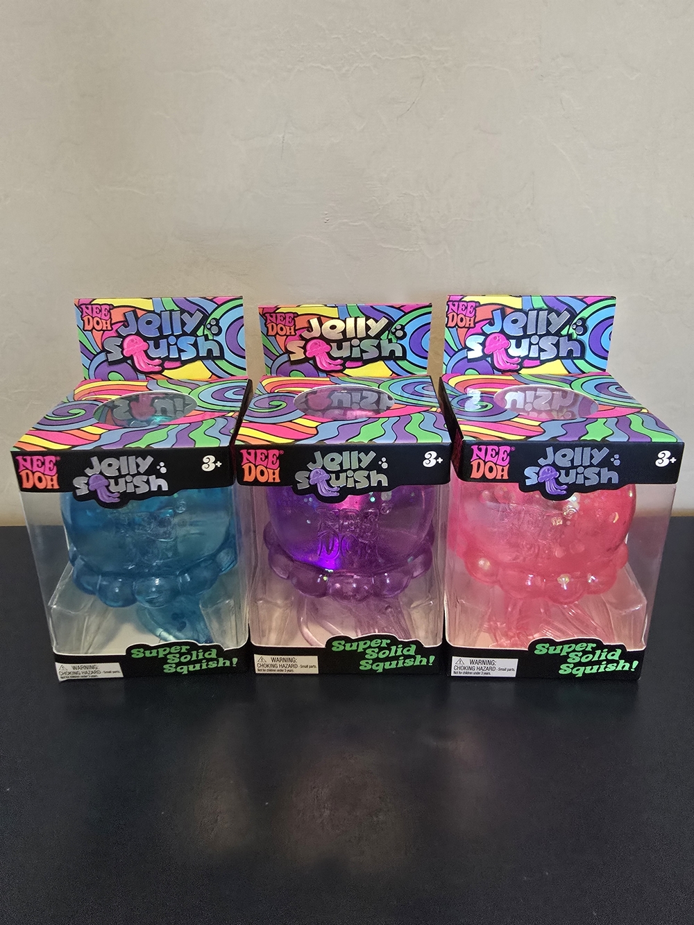 Authentic Needoh Jelly Squish Super Solid Squish Toy - Blue, Purple, Pink TRIO